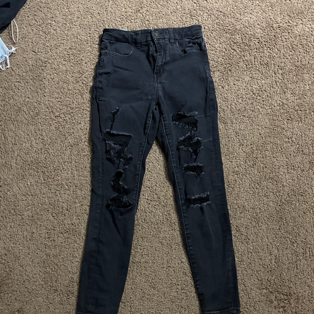American Eagle Outfitters Black Distressed Skinny Jeans